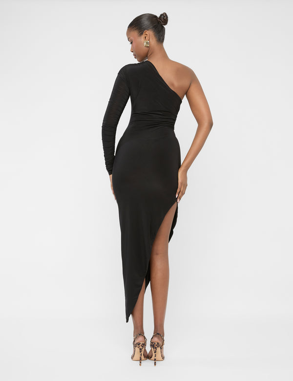 Public Desire Ruched One Shoulder Maxi Dress Black