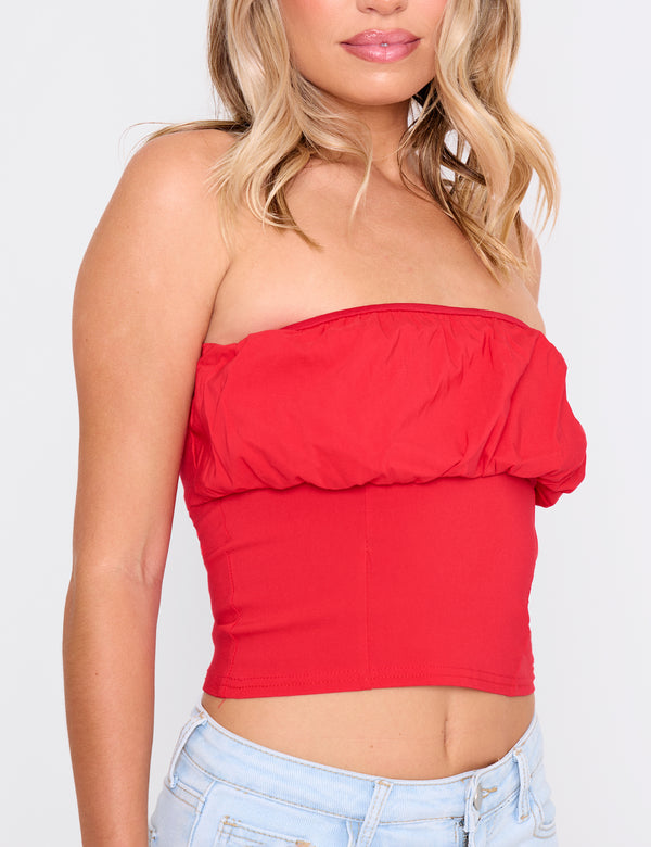 Public Desire Ruffle Bandeau Top Co Ord Red