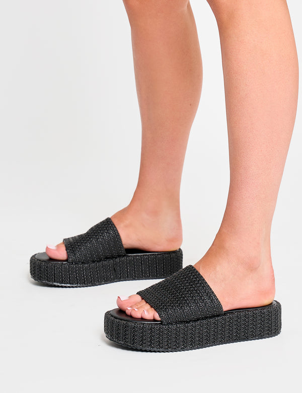Public Desire Sangria Black Woven Flatform Sandals