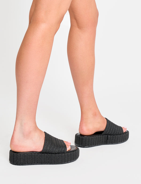 Public Desire Sangria Black Woven Flatform Sandals