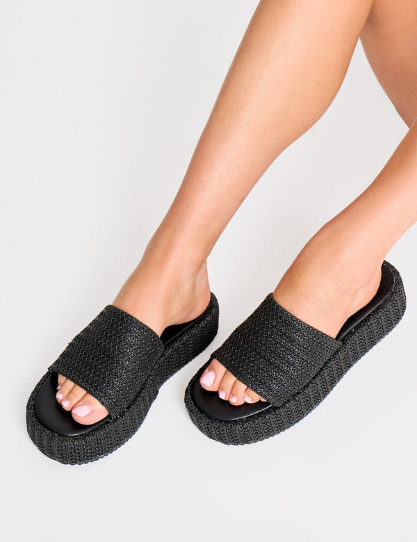 public desire Sangria Black Woven Flatform Sandals