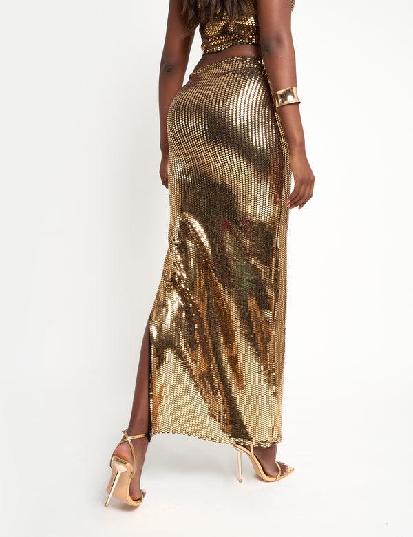 Public Desire Sequin Maxi Skirt Gold