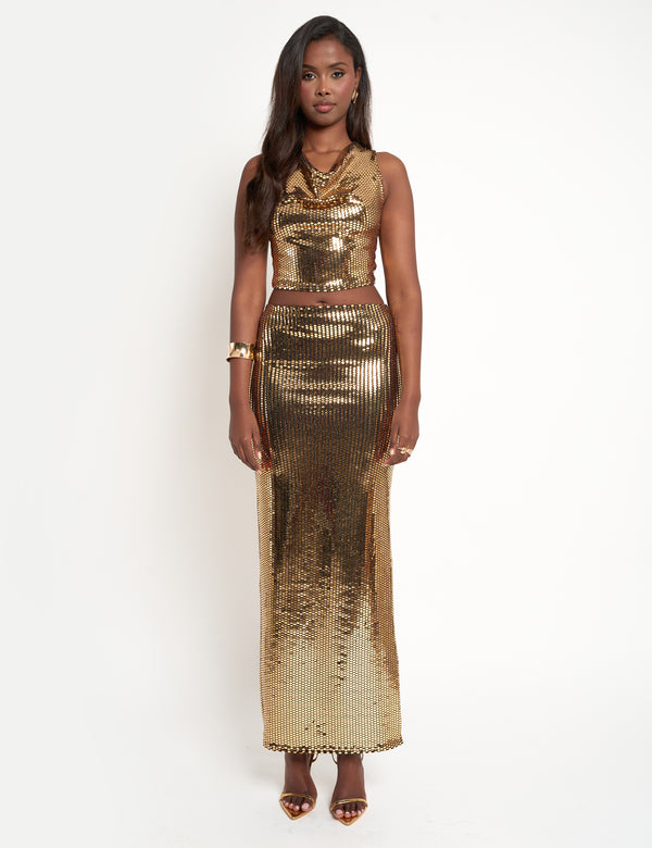 Public Desire Sequin Maxi Skirt Gold