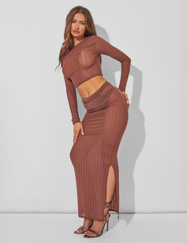 public desire Sheer Maxi Skirt Co Ord Brown