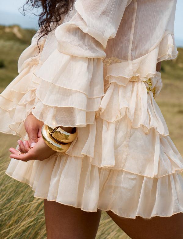 Public Desire Sheer Ruffle Tiered Mini Skirt Stone