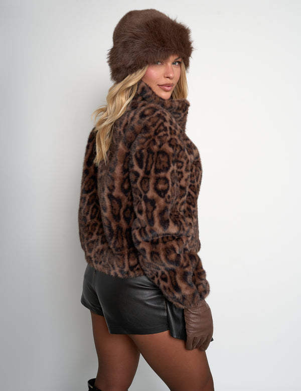 Public Desire Short Faux Fur Jacket Leopard