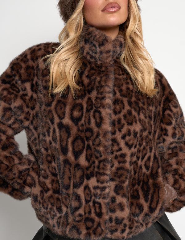 Public Desire Short Faux Fur Jacket Leopard