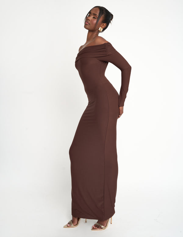 Public Desire Slinky Bardot Maxi Dress Brown