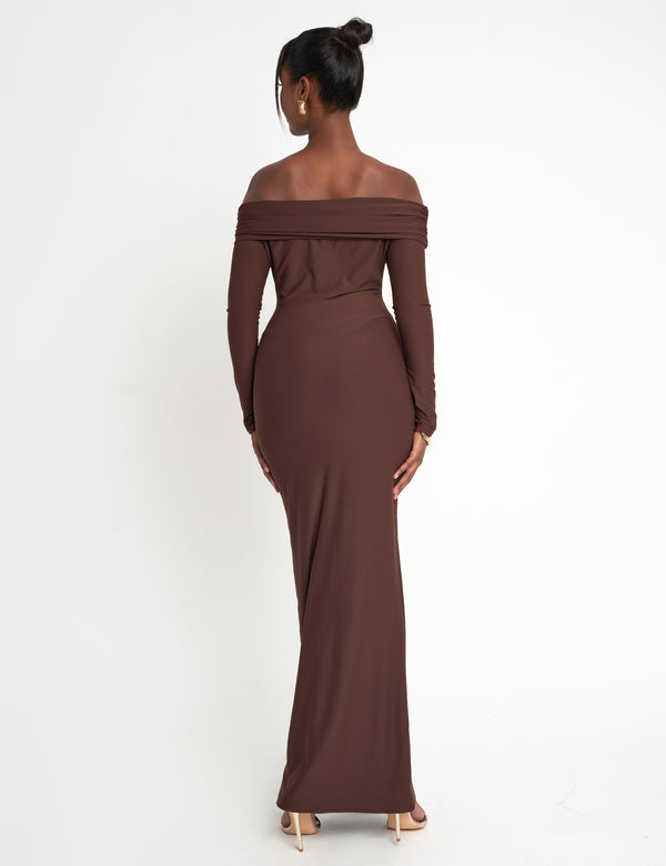 Public Desire Slinky Bardot Maxi Dress Brown