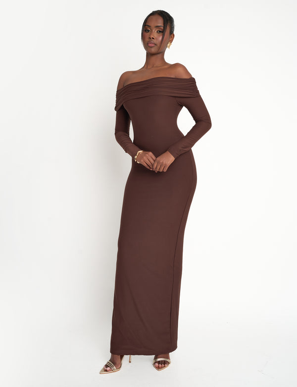 public desire Slinky Bardot Maxi Dress Brown