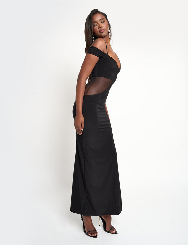 Public Desire Slinky Mesh Cut Out Maxi Dress Black