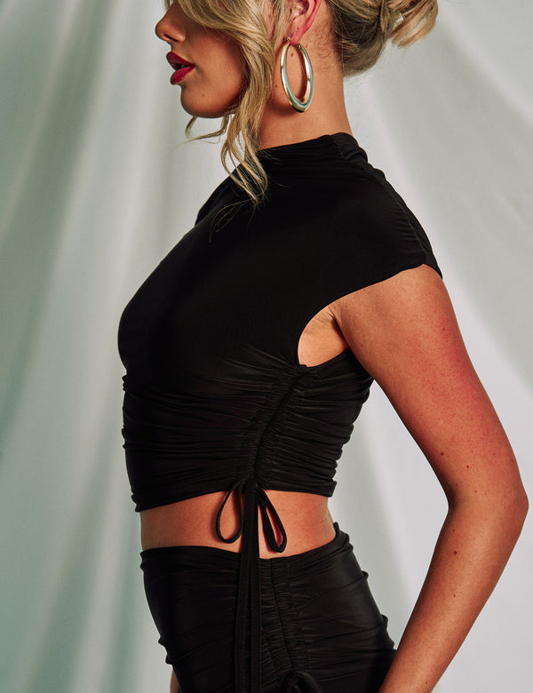 Public Desire Slinky Ruched Asymmetric Top Black