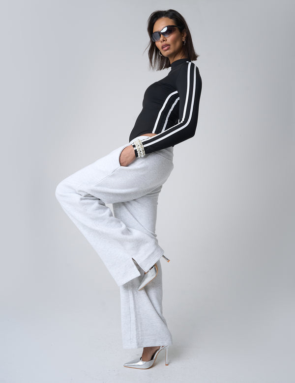 Public Desire Split Hem Wide Leg Joggers Grey Marl