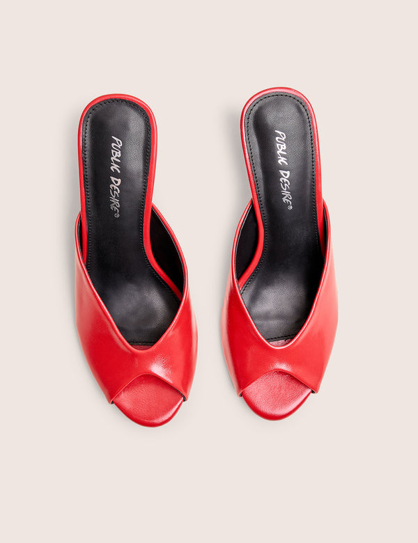 Public Desire Stessy Red Peep Toe Curved Mid Heels
