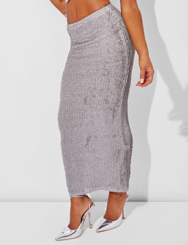 Public Desire Textured Maxi Skirt Co Ord Grey