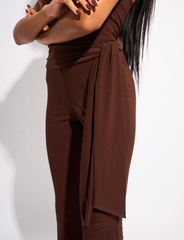 Public Desire Tie Back Belted Jumpsuit Chocolate