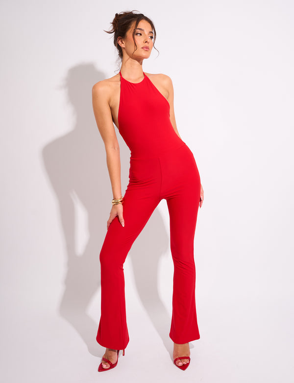 public desire Tie Back Luxe Slinky Jumpsuit Red