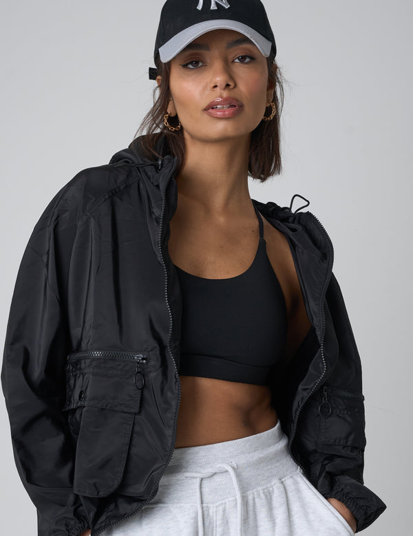 Public Desire Tie Waist Detail Windbreaker Black