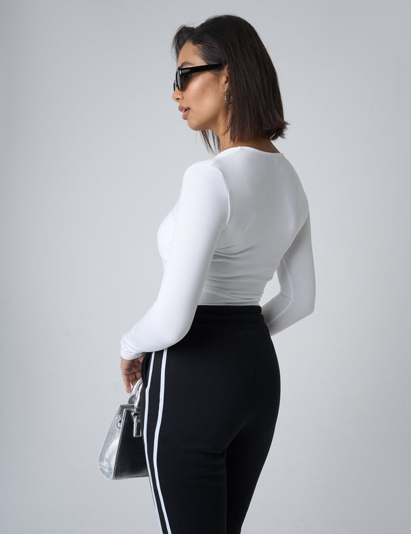 Public Desire V Neck Long Sleeve Bodysuit White