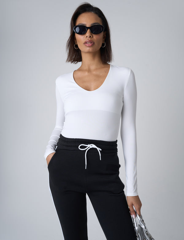 public desire V Neck Long Sleeve Bodysuit White
