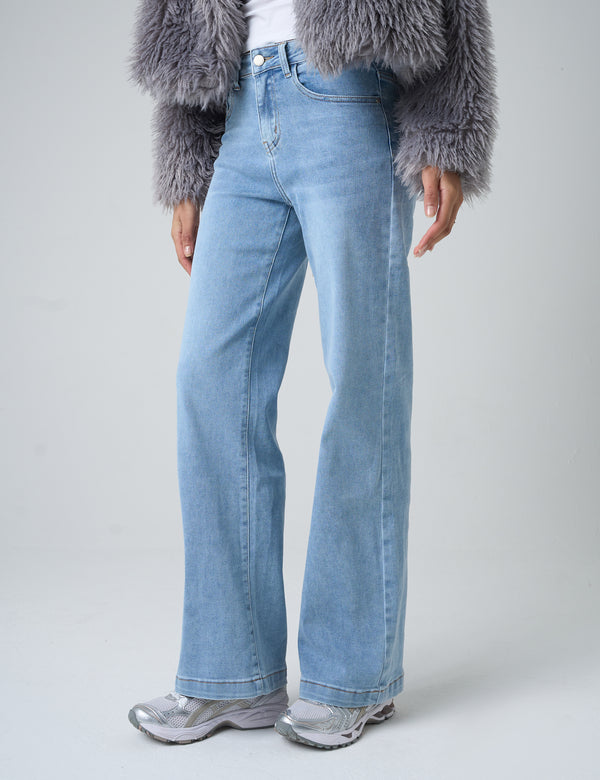 Public Desire Wide Leg High Rise Denim Jeans Blue