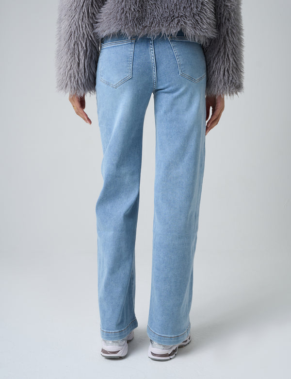 Public Desire Wide Leg High Rise Denim Jeans Blue