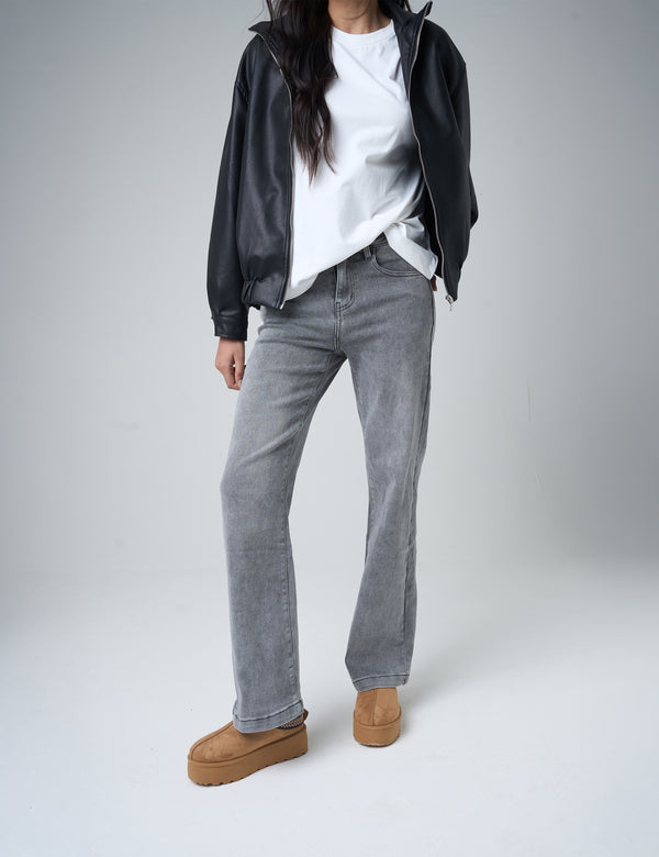 Public Desire Wide Leg High Rise Denim Jeans Grey