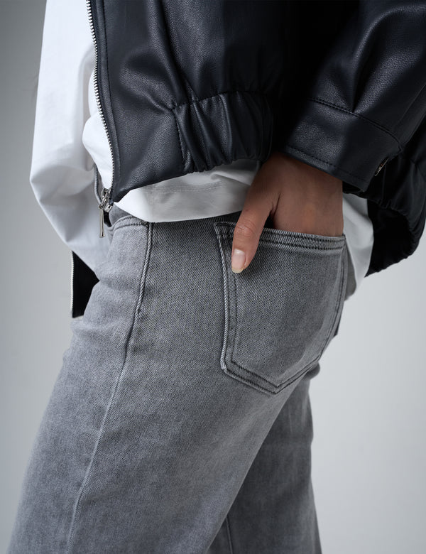 Public Desire Wide Leg High Rise Denim Jeans Grey