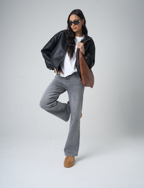 public desire Wide Leg High Rise Denim Jeans Grey