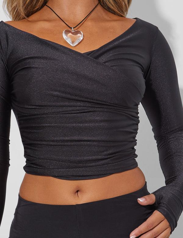 Public Desire Wrap Front Off Shoulder Top Black