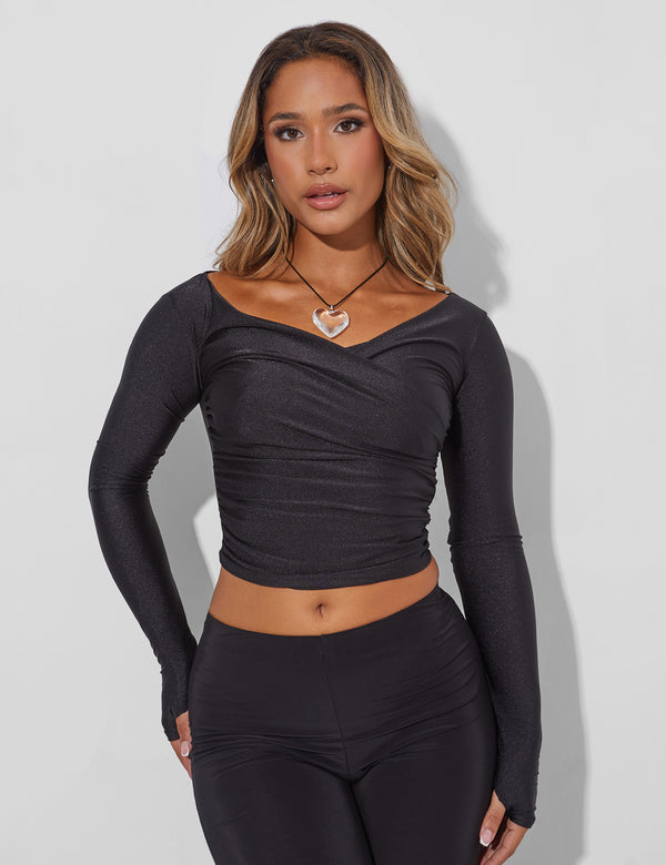 public desire Wrap Front Off Shoulder Top Black