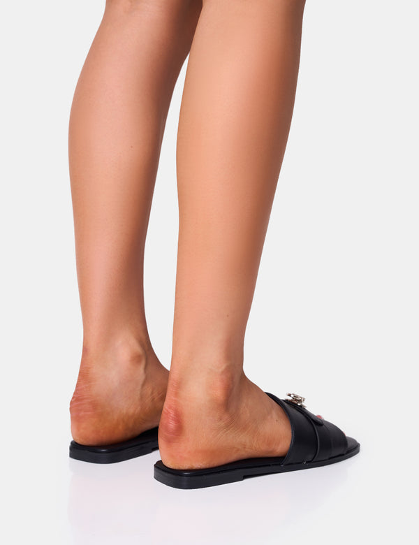 Public Desire Radiance Black Buckle Trim Flat Sandals