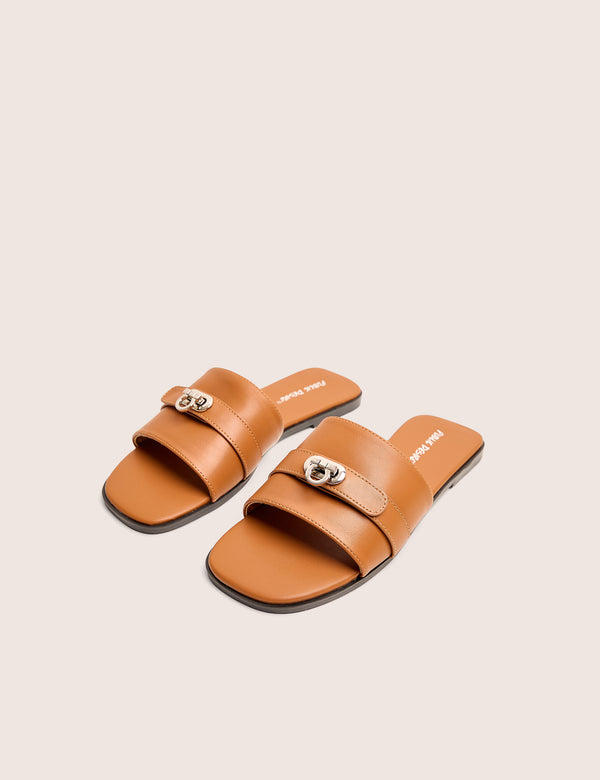 Public Desire Radiance Brown Buckle Trim Flat Sandals