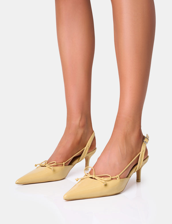 Public Desire Rai Custard Cream Bow Detail Slingback Court Mid Heels