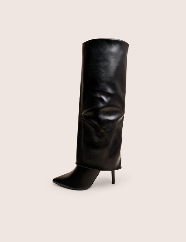 public desire Ralph Black Fold Over Pu Knee High Stiletto Boots