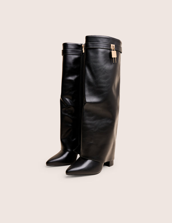 Public Desire Reese Black Fold Over Pu Knee High Boots