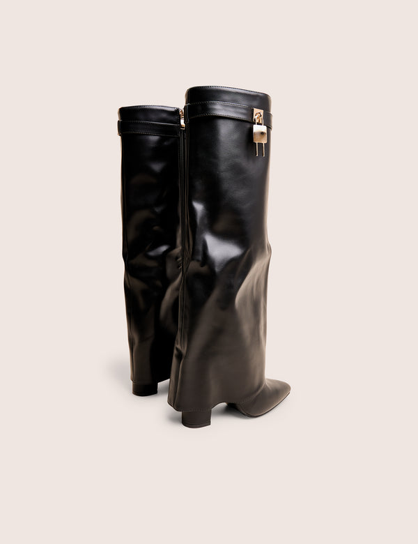 Public Desire Reese Black Fold Over Pu Knee High Boots