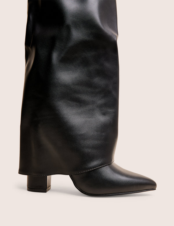 Public Desire Reese Black Fold Over Pu Knee High Boots