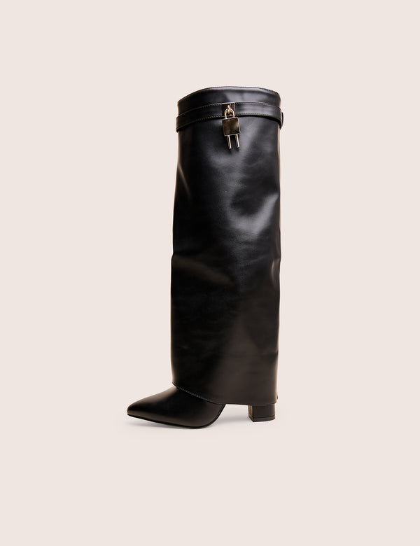 public desire Reese Black Fold Over Pu Knee High Boots