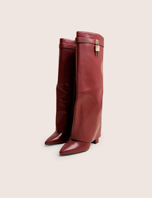 Public Desire Reese Burgundy Fold Over Pu Knee High Boots