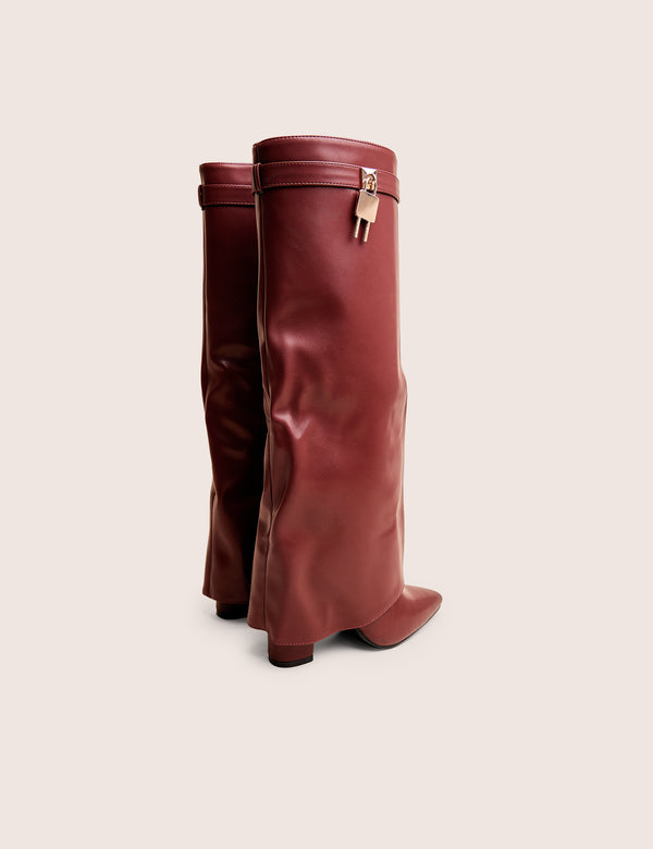 Public Desire Reese Burgundy Fold Over Pu Knee High Boots