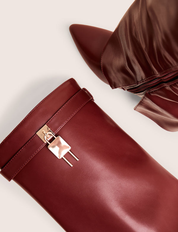 Public Desire Reese Burgundy Fold Over Pu Knee High Boots