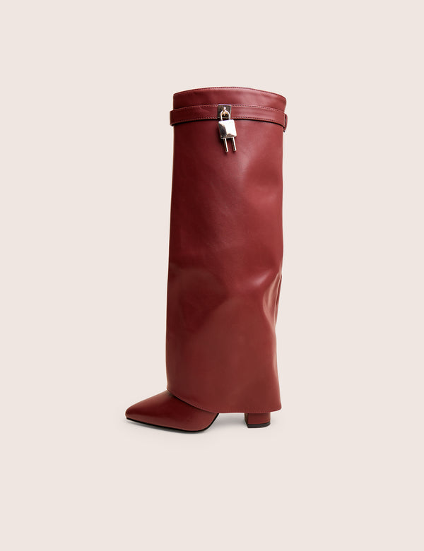 public desire Reese Burgundy Fold Over Pu Knee High Boots