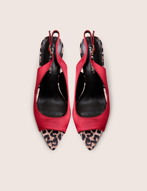 Public Desire Reigns Red Peep Toe Court Heels With Leopard Insert