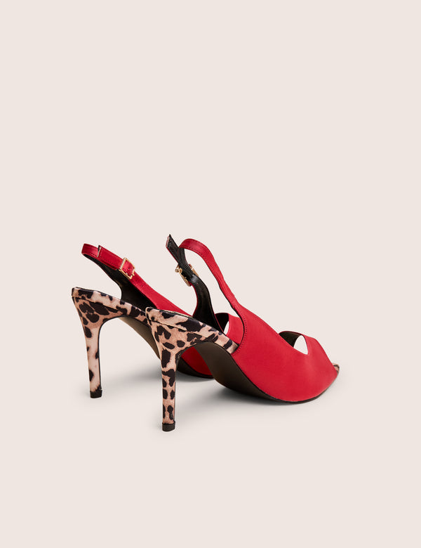 Public Desire Reigns Red Peep Toe Court Heels With Leopard Insert