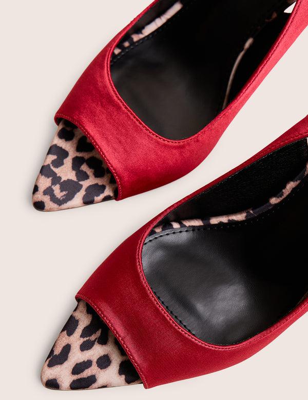 Public Desire Reigns Red Peep Toe Court Heels With Leopard Insert