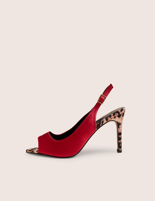 public desire Reigns Red Peep Toe Court Heels With Leopard Insert