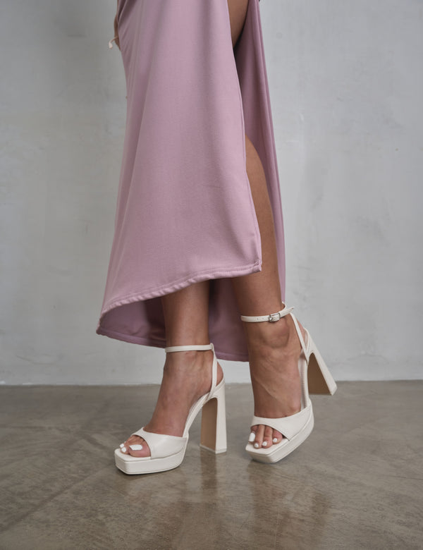 Public Desire Resist Cream Pu Peep Toe Barley There Platform Heels