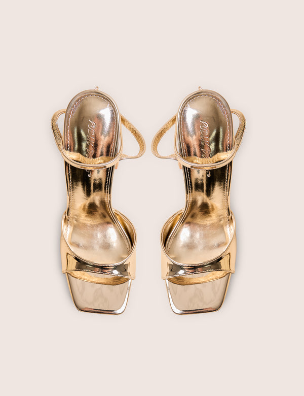 Public Desire Resist Gold Peep Toe Barely There Platform Heels