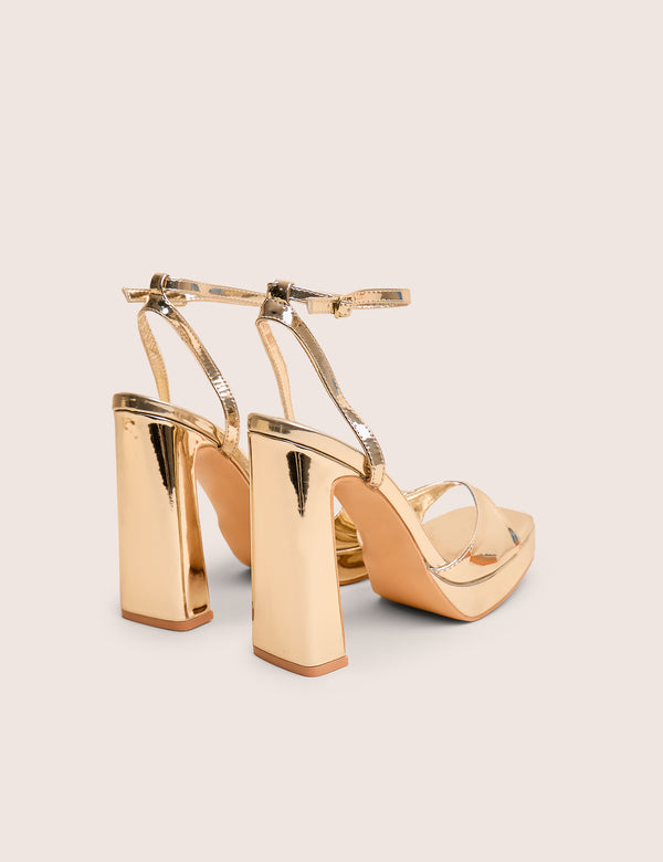 Public Desire Resist Gold Peep Toe Barely There Platform Heels